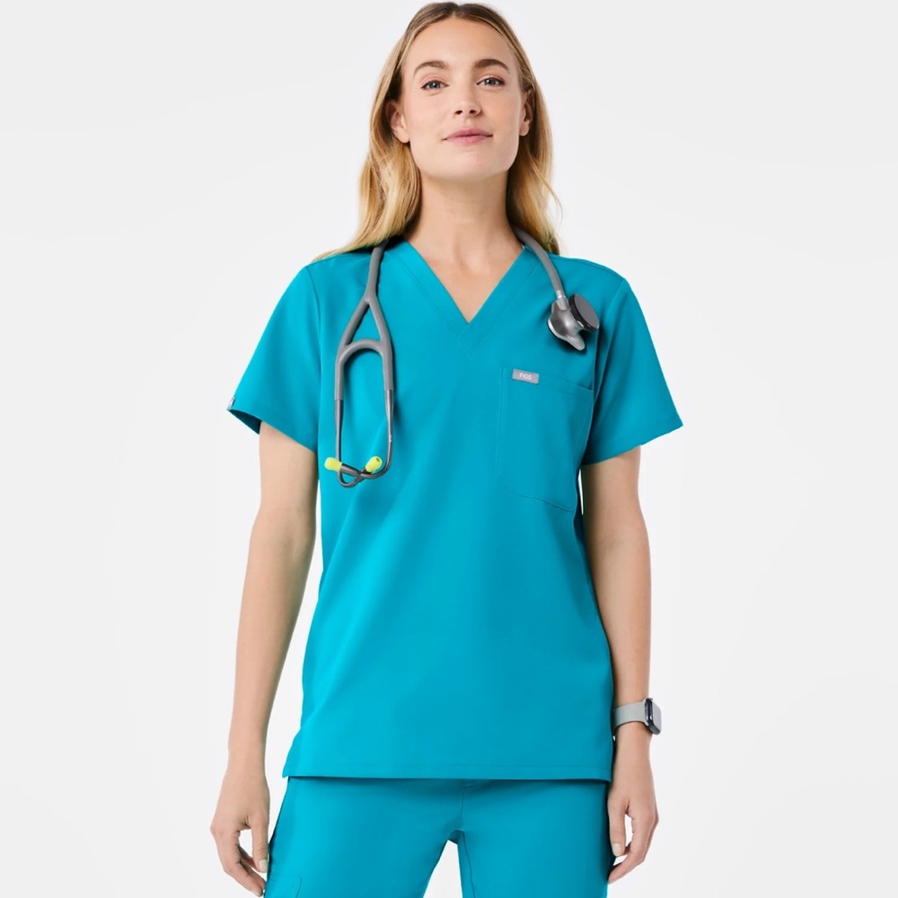 Figs Teal Catarina One Pocket ScrubTop XS